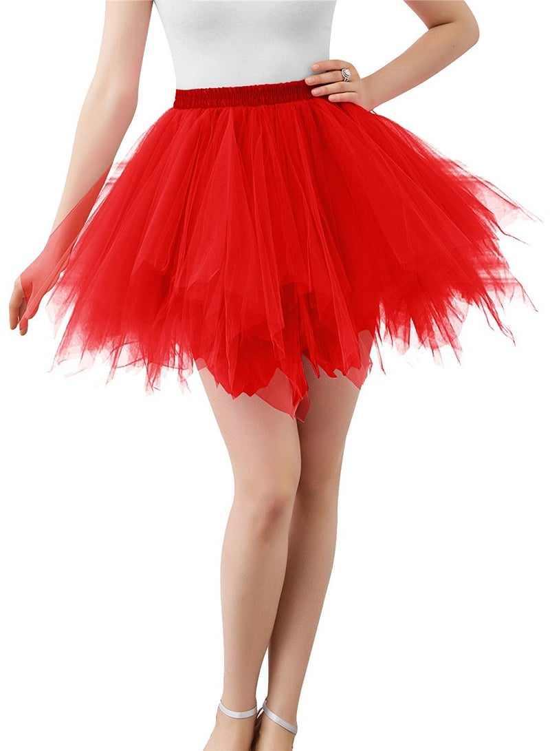 ChicWind Womens Red Plus Size Puffy Tutu Layered Tulle Petticoat Skirt - Image 1